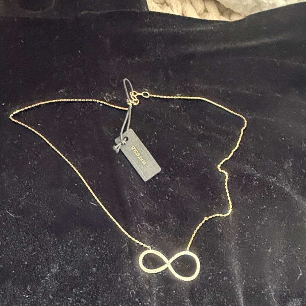 14 Kt Gold And Cz Gold Infinity Necklace New